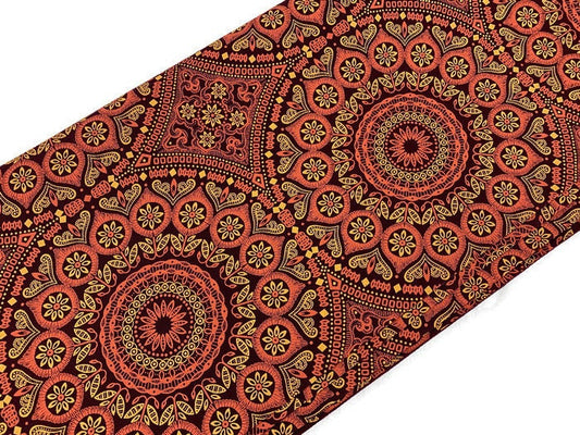 South African Shweshwe Fabric by the YARD. DaGama 3 Cats Cinnamon & Gold Giant Mandala. Cotton Fabric for Quilting, Apparel, Home Decor