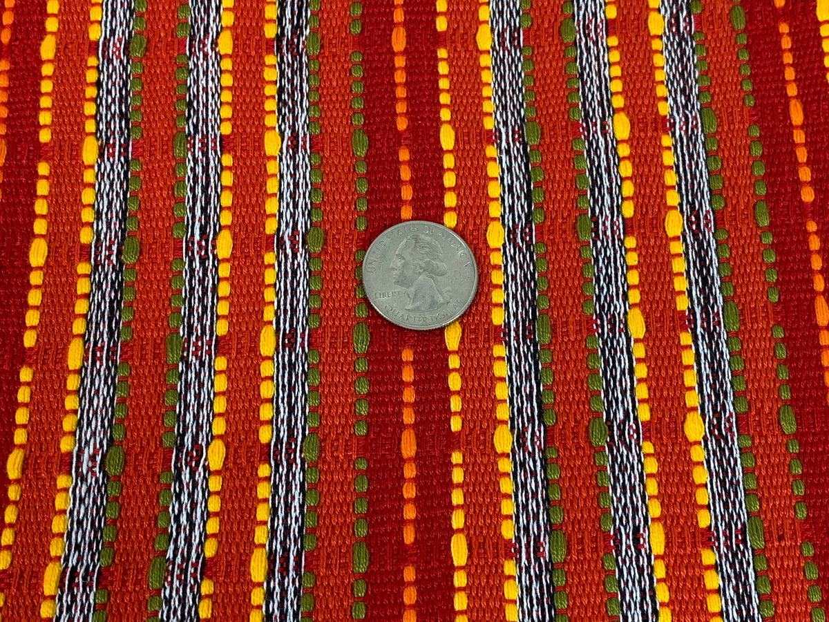 Guatemalan Handwoven Red Textured Boucle Striped Ikat