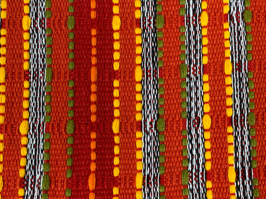 Guatemalan Handwoven Red Textured Boucle Striped Ikat