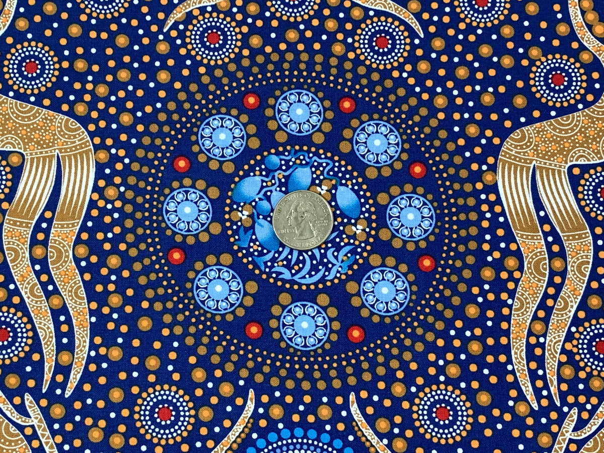 Australian Aboriginal Cotton Quilting Fabric by the YARD. M&S Textile Women Collecting Bush Food Gold. For sewing, quilting, apparel, decor.