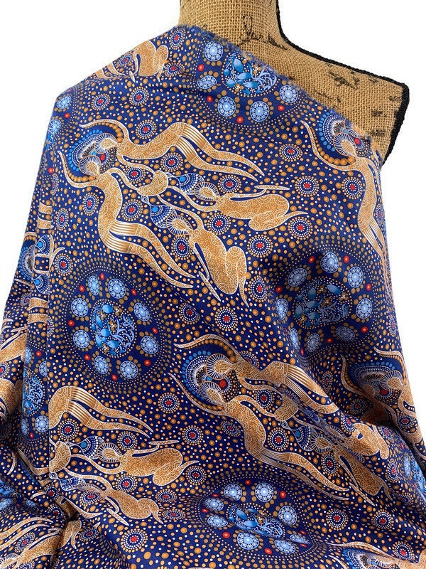 Australian Aboriginal Cotton Quilting Fabric by the YARD. M&S Textile Women Collecting Bush Food Gold. For sewing, quilting, apparel, decor.