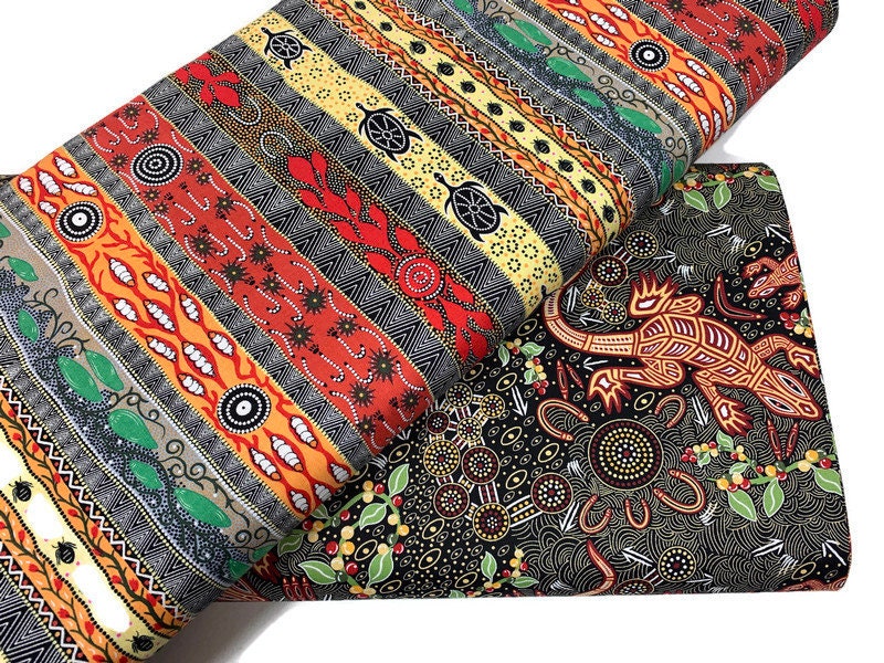 Australian Aboriginal Cotton Quilting Fabric by the YARD. M&S Textiles "Dreaming in One Black/Yellow". For sewing, quilting, home decor.
