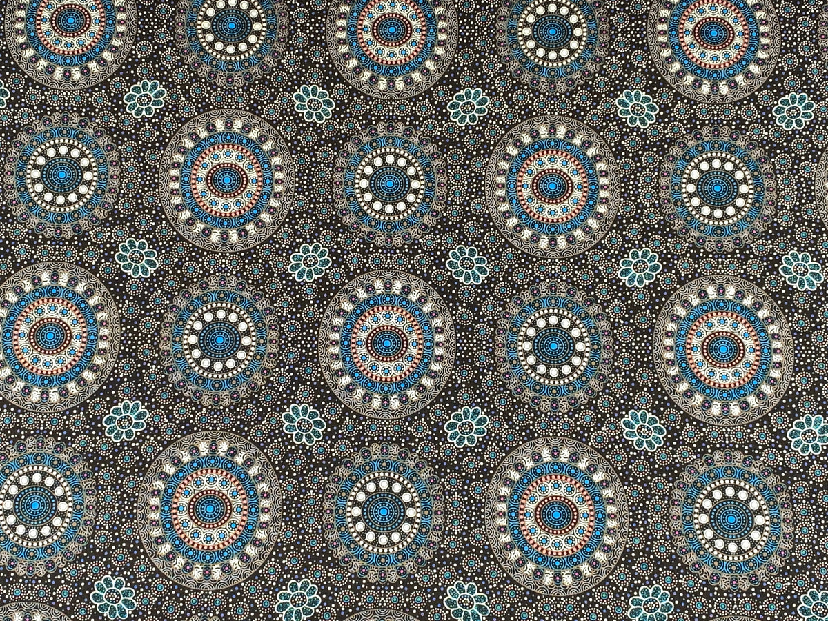 Australian Aboriginal Cotton Quilting Fabric by the YARD. M&S Textile Alura Seed Dreaming Blue. For sewing, quilting, apparel, home decor.