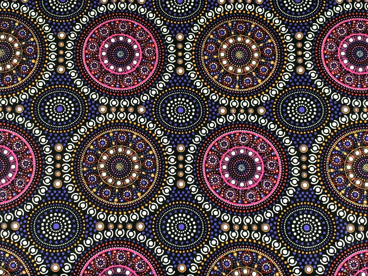 Australian Aboriginal Cotton Quilting Fabric by the YARD. M&S Textile Bush Berry Blue. Fabric for sewing, quilting, apparel, and home decor.