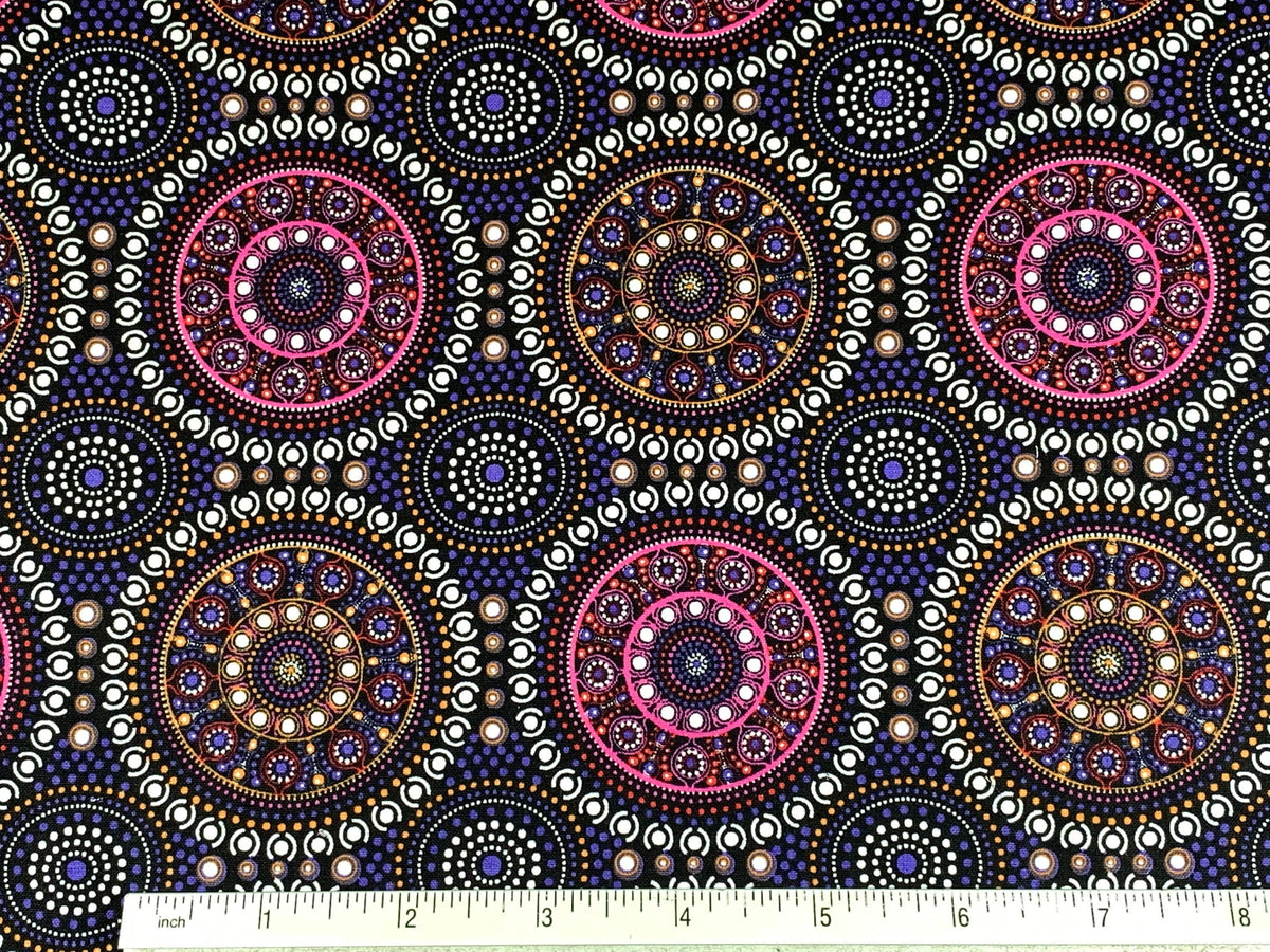 Australian Aboriginal Cotton Quilting Fabric by the YARD. M&S Textile Bush Berry Blue. Fabric for sewing, quilting, apparel, and home decor.