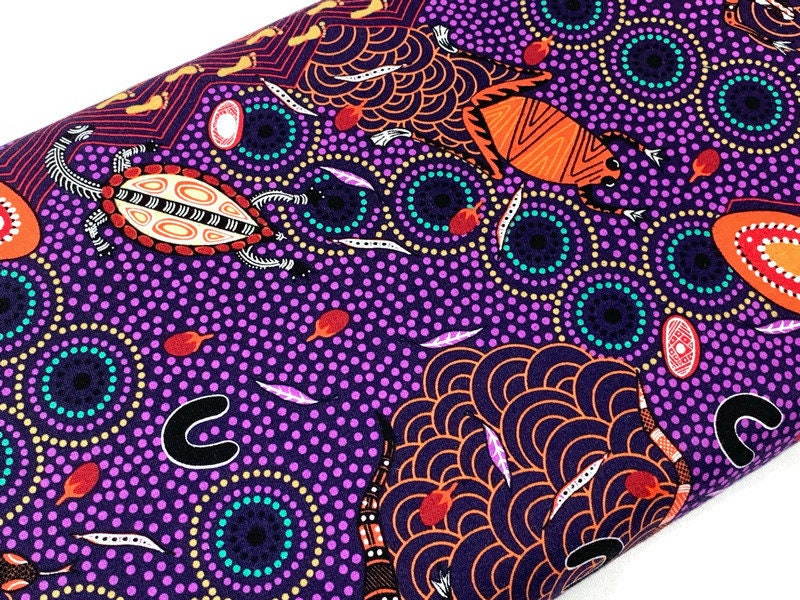 Australian Aboriginal Cotton Quilting Fabric by the YARD. M&S Textiles "Around Waterhole Purple". For sewing, quilting, apparel, home decor.