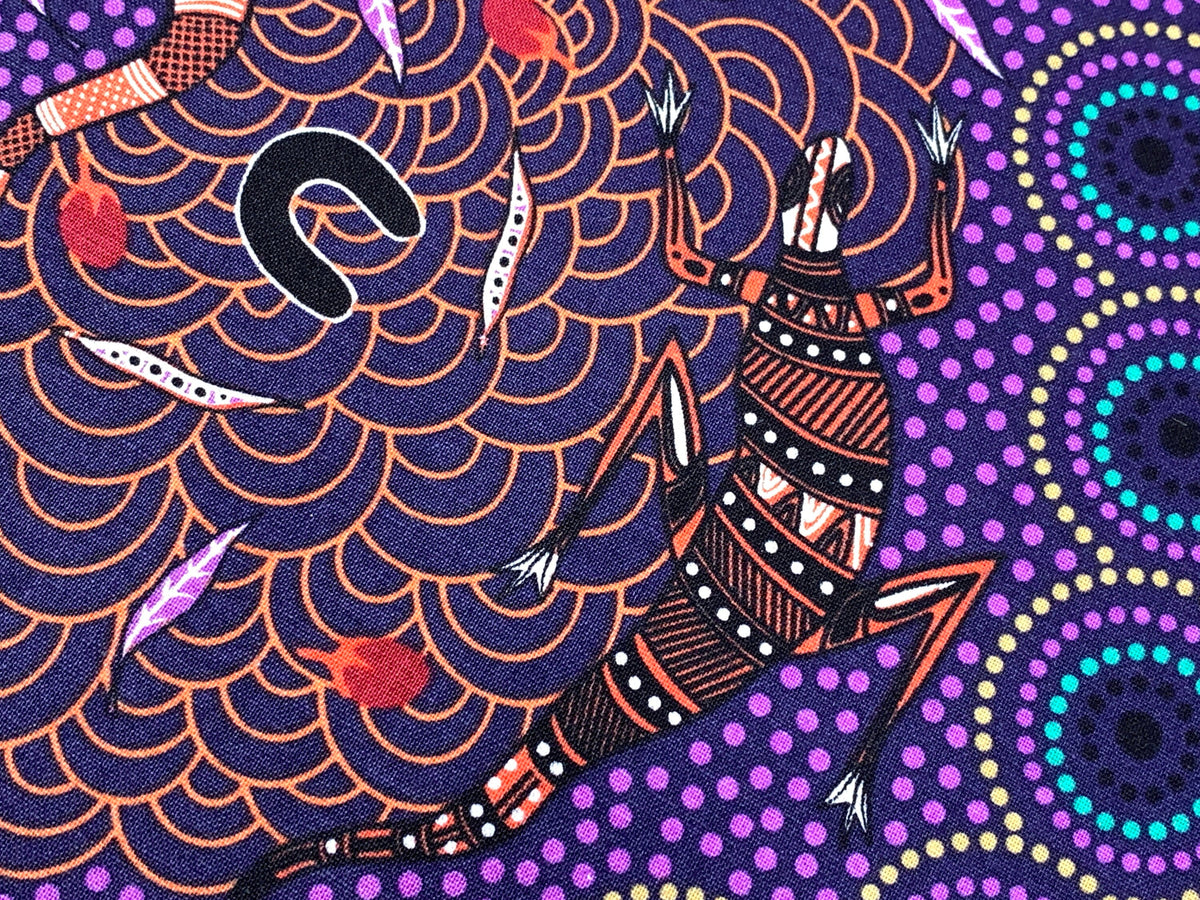 Australian Aboriginal Cotton Quilting Fabric by the YARD. M&S Textiles "Around Waterhole Purple". For sewing, quilting, apparel, home decor.