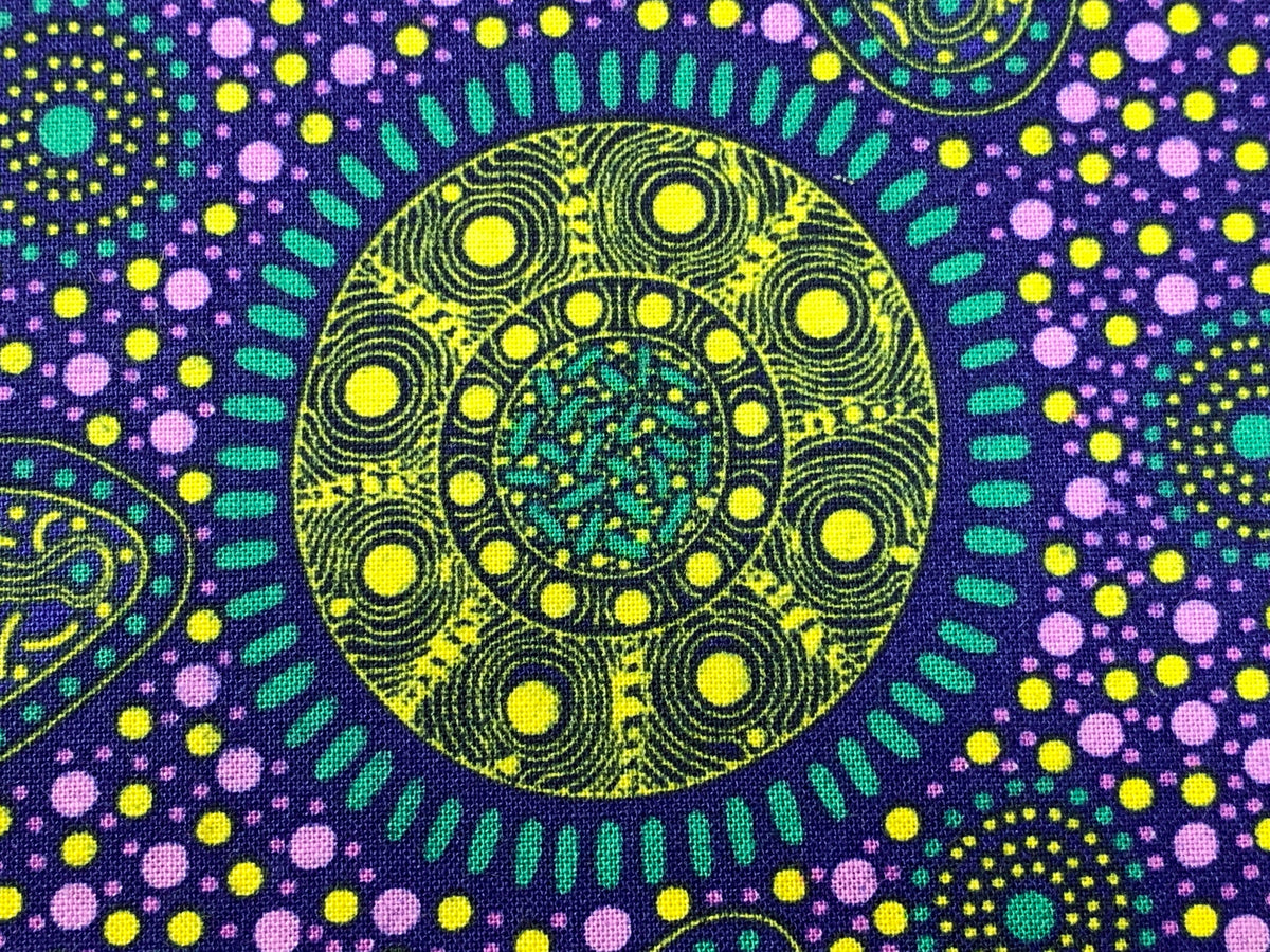 Australian Aboriginal Cotton Quilting Fabric by the YARD. M&S Textiles "Bush Onions and Wild Flowers Purple". For quilting, apparel, home.