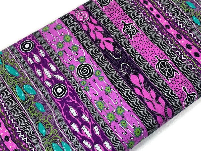 Australian Aboriginal Cotton Quilting Fabric by the YARD. M&S Textiles "Dreaming in One Purple". For sewing, quilting, apparel, home decor.