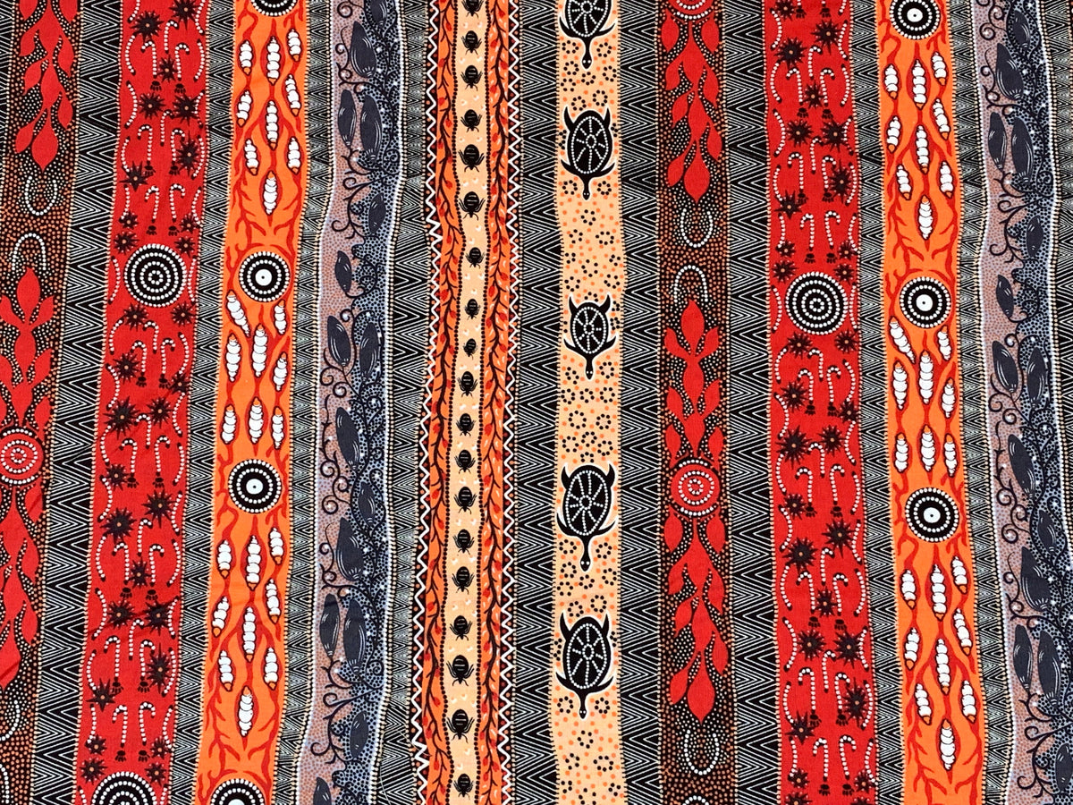 Australian Aboriginal Cotton Quilting Fabric by the YARD. M&S Textiles "Dreaming in One Flame Orange". For sewing, quilting, home decor.