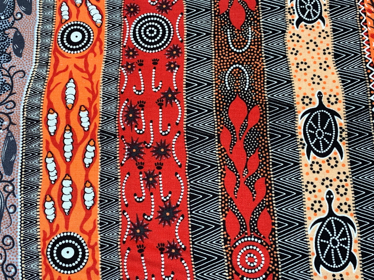 Australian Aboriginal Cotton Quilting Fabric by the YARD. M&S Textiles "Dreaming in One Flame Orange". For sewing, quilting, home decor.