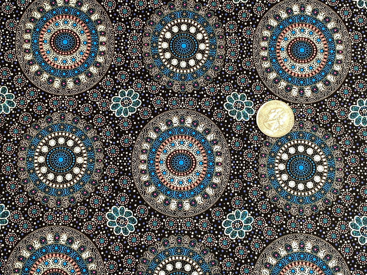 Australian Aboriginal Cotton Quilting Fabric by the YARD. M&S Textile Alura Seed Dreaming Blue. For sewing, quilting, apparel, home decor.