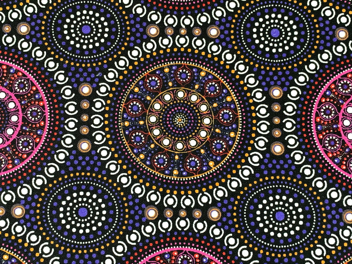 Australian Aboriginal Cotton Quilting Fabric by the YARD. M&S Textile Bush Berry Blue. Fabric for sewing, quilting, apparel, and home decor.