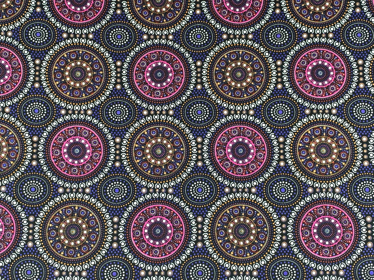 Australian Aboriginal Cotton Quilting Fabric by the YARD. M&S Textile Bush Berry Blue. Fabric for sewing, quilting, apparel, and home decor.