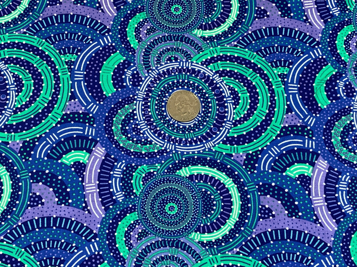 Australian Aboriginal Cotton Quilting Fabric by the YARD. M&S Textile Women's Body Dreaming Blue. For sewing, quilting, apparel, home decor.
