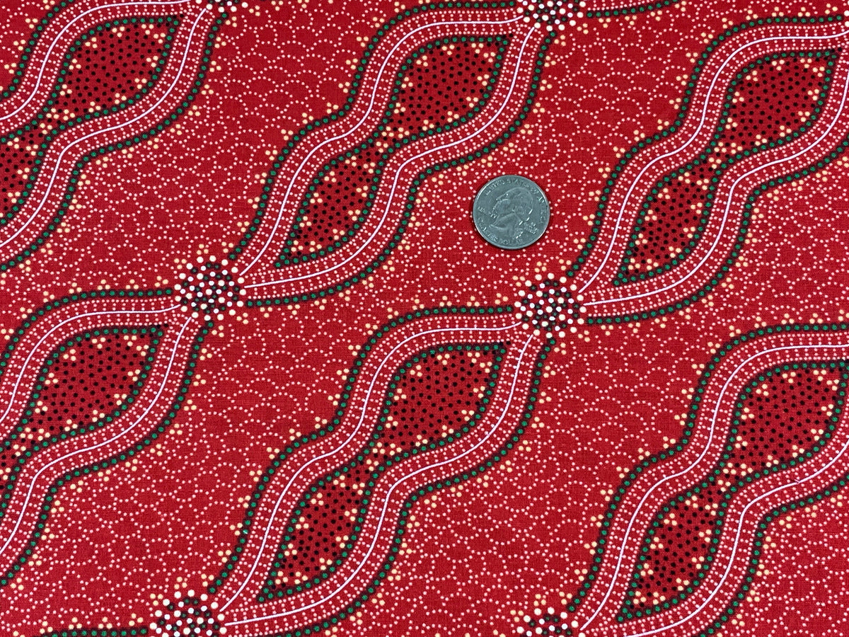 Australian Aboriginal Cotton Quilting Fabric by the YARD. M&S Textile Bush Spinifex Tango Red. For sewing, quilting, apparel, home decor.