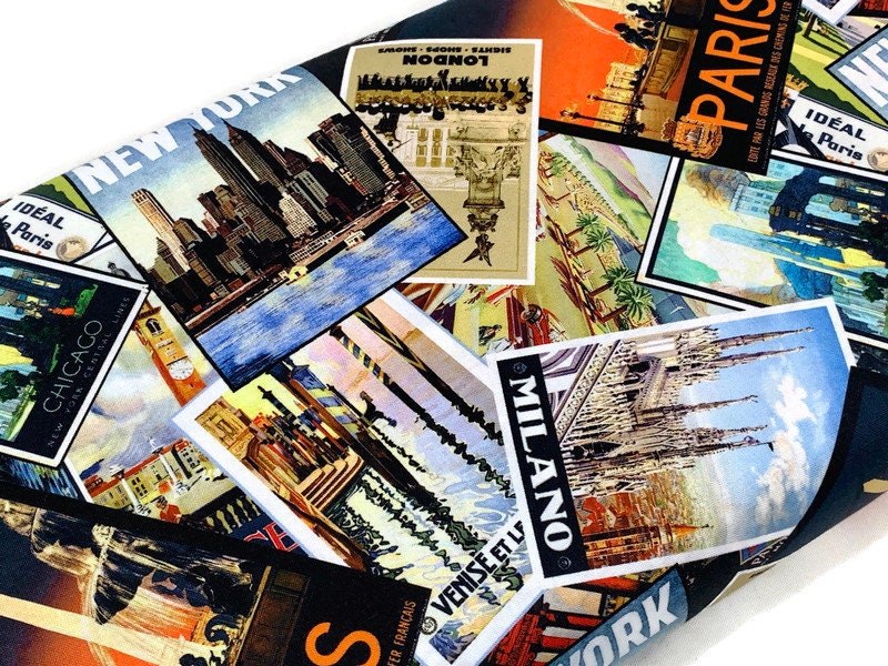 International Big City Postcards Fabric Sold by the YARD. New York/Paris/London/Milan/Chicago/Venice. 100% Cotton for Quilting, Home Decor.