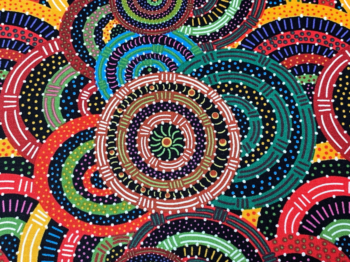 Australian Aboriginal Cotton Quilting Fabric by the YARD. M&S Textiles Womens Body Dreaming Black. For sewing, quilting, apparel, home decor