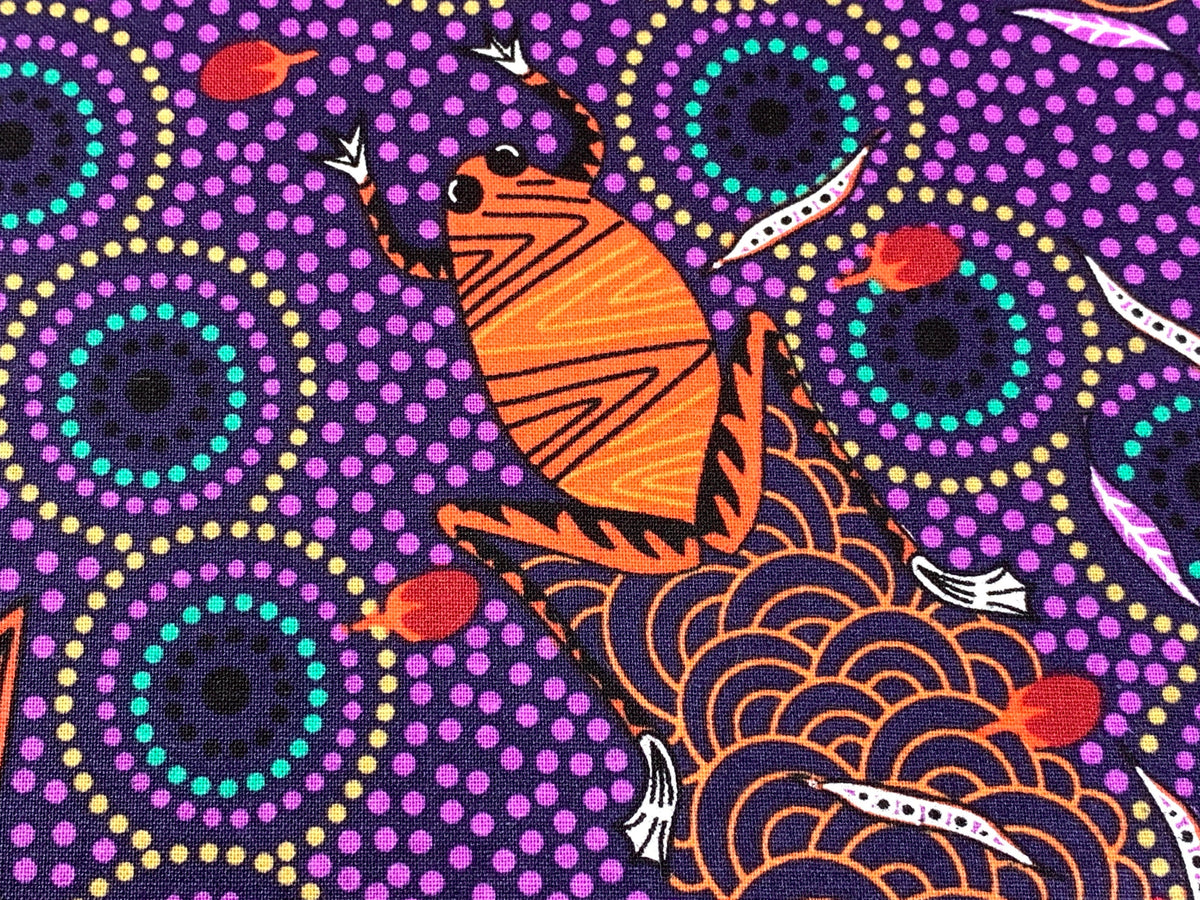 Australian Aboriginal Cotton Quilting Fabric by the YARD. M&S Textiles "Around Waterhole Purple". For sewing, quilting, apparel, home decor.