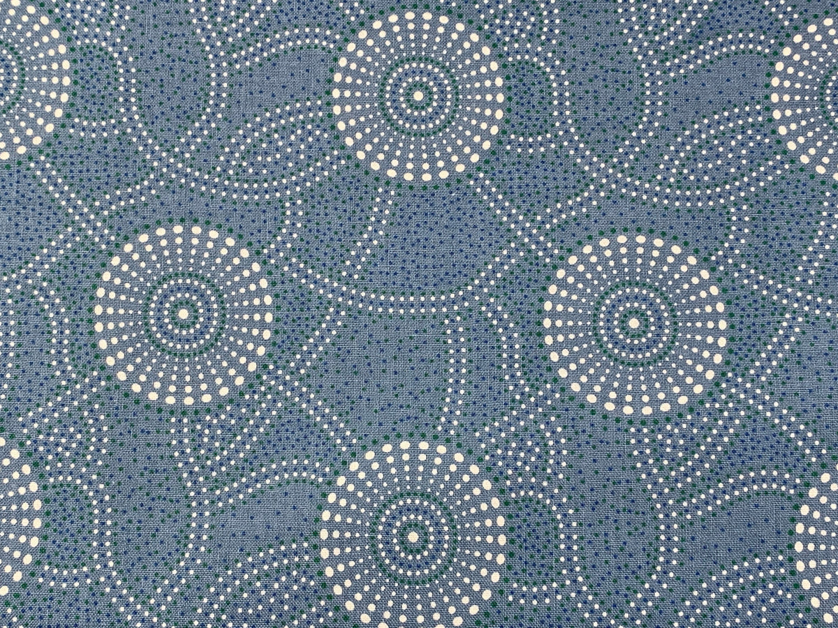 Australian Aboriginal Cotton Quilting Fabric by the YARD. M&S Textiles "Kangaroo Path Blue". For sewing, quilting, apparel, home decor.