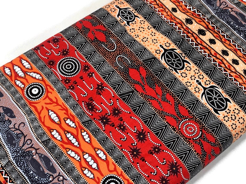 Australian Aboriginal Cotton Quilting Fabric by the YARD. M&S Textiles "Dreaming in One Flame Orange". For sewing, quilting, home decor.