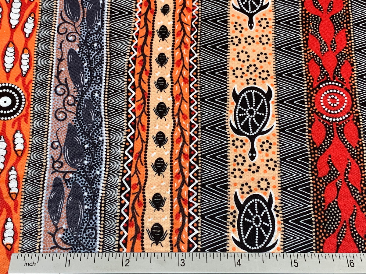 Australian Aboriginal Cotton Quilting Fabric by the YARD. M&S Textiles "Dreaming in One Flame Orange". For sewing, quilting, home decor.