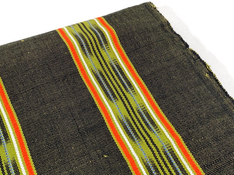Guatemalan Handwoven Heavy Weight Black, Olive Green, Orange Ikat