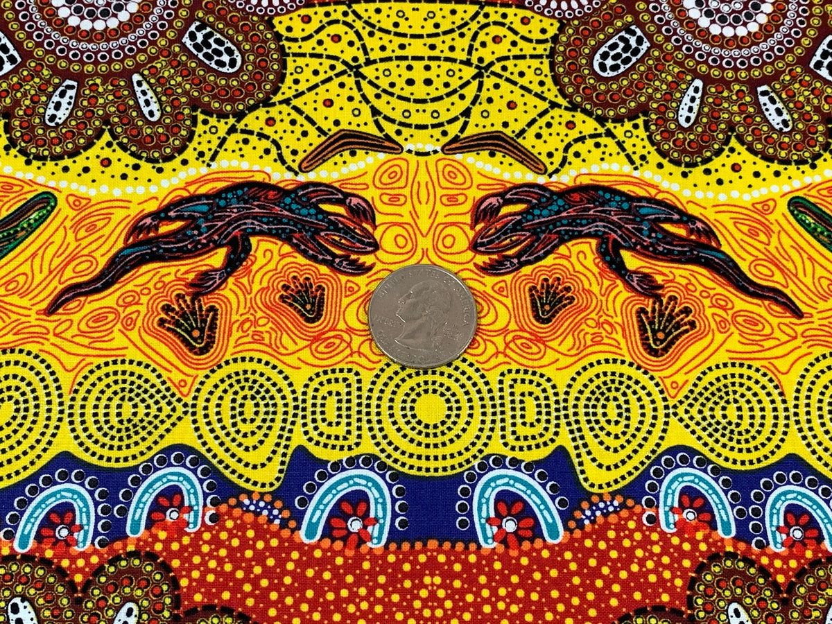 Australian Aboriginal Cotton Quilting Fabric by the YARD. M&S Textiles Home Country Gold. For sewing, quilting, apparel, and home decor.