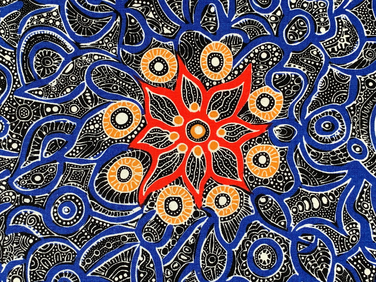 Australian Aboriginal Cotton Quilting Fabric by the YARD. M&S Textiles Yallaroo Blue. 100% Cotton for quilting, apparel, and home décor.