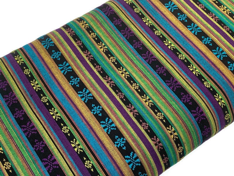 Southwest Style Embroidered Dobby Cotton Green & Purple