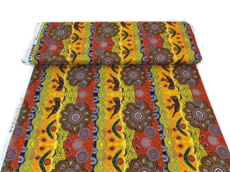Australian Aboriginal Cotton Quilting Fabric by the YARD. M&S Textiles Home Country Gold. For sewing, quilting, apparel, and home decor.