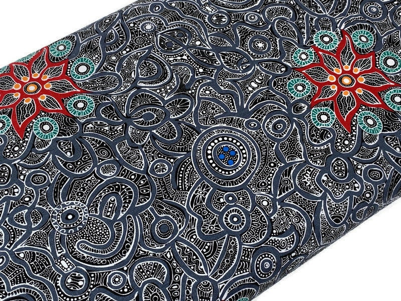 Australian Aboriginal Cotton Quilting Fabric by the YARD. M&S Textiles Yallaroo Ash. 100% Cotton for quilting, apparel, and home décor.