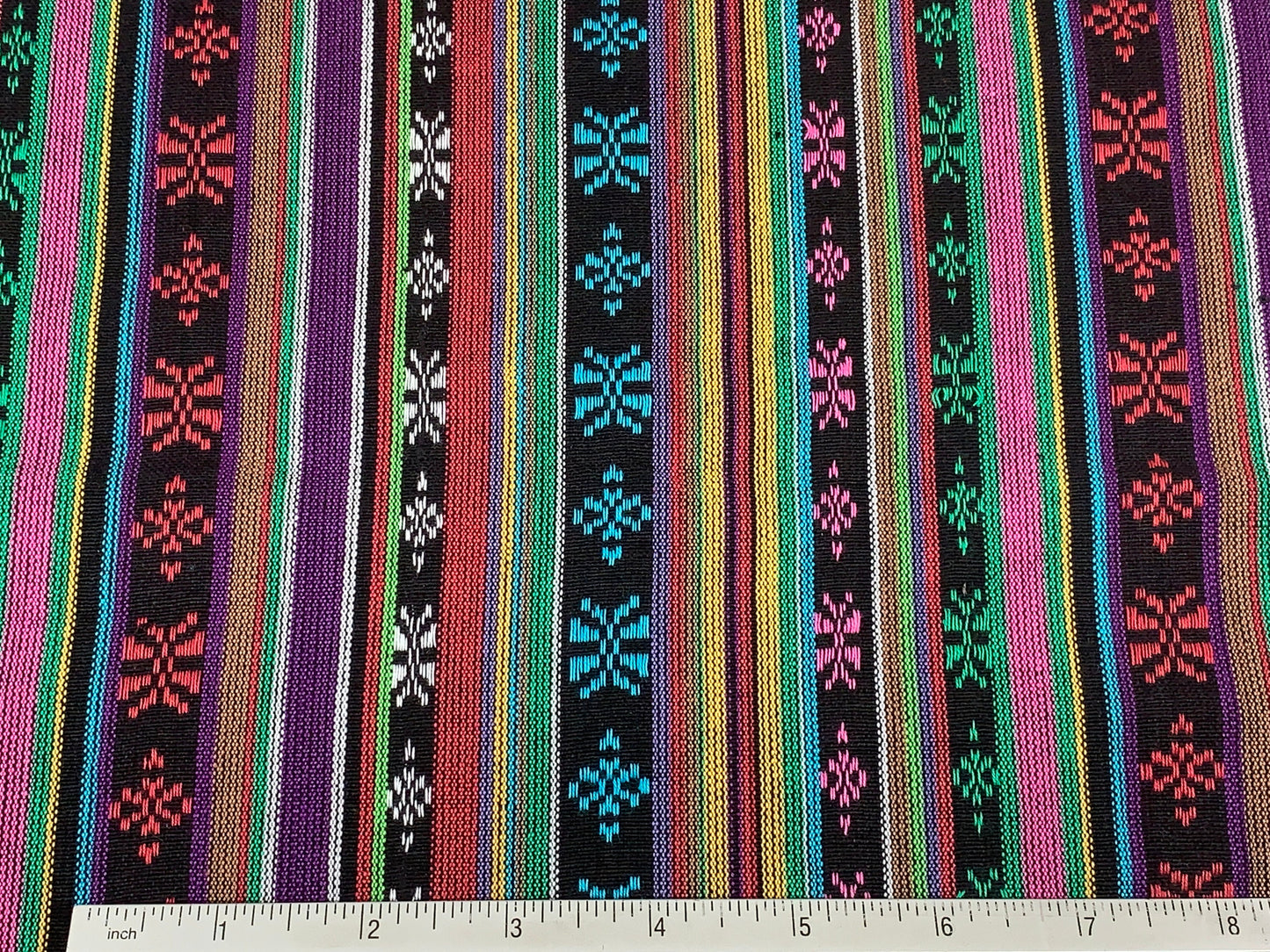 Southwest Style Embroidered Dobby Cotton Rainbow Multicolored Stripes