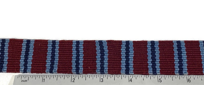 Hand Woven 1.25 Inch Wide Guatemalan Belt, Purse Strap, Sash by the YARD. 100% Cotton Mayan Toto Belt Textile in Maroon and Blue Stripes.