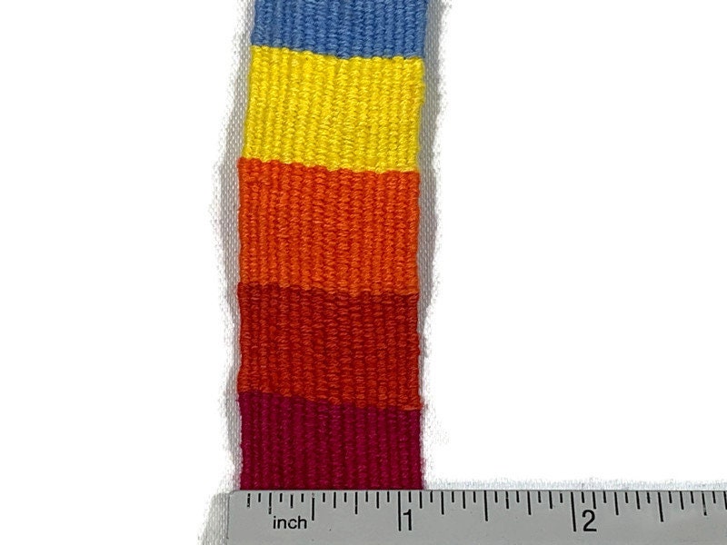 Guatemalan Hand Woven Belt--Rainbow with Crosses & Braided Tassel Ends. 1 Inch Wide x 48 Inch Long Cotton Mayan Toto Sash, Strap Textile.