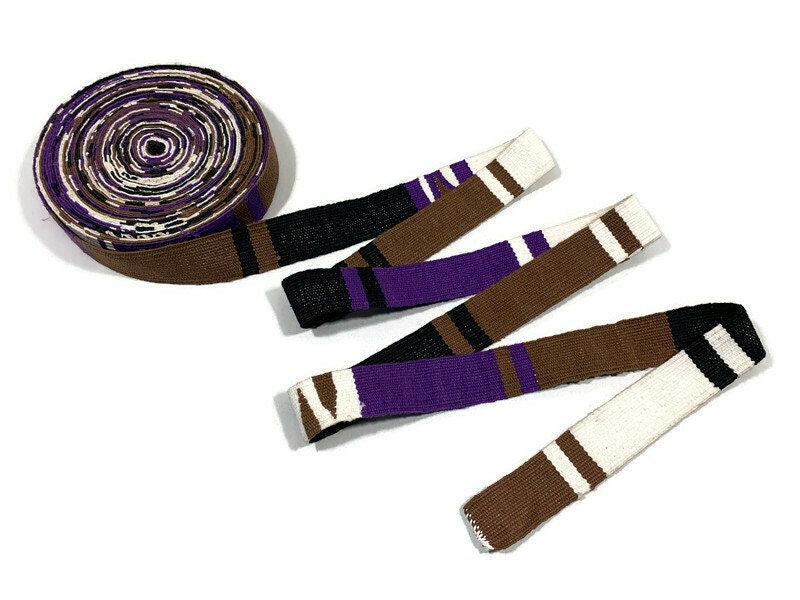Hand Woven 1.25 Inch Wide Guatemalan Belt, Purse Strap, Sash Sold by the YARD. Cotton Mayan Toto Belt Textile in Purple/Brown/Black/Natural