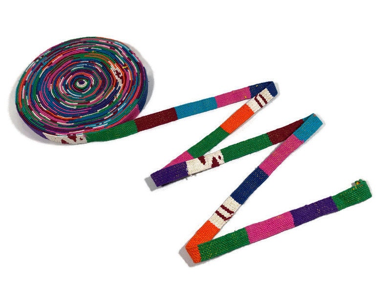 Hand Woven 1/2 Inch Wide Guatemalan Belt, Purse Strap, Sash Sold by the YARD. Cotton Mayan Toto Belt Textile in Assorted Pastel Color Blocks