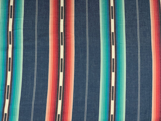 Southwest Style Stripes Woven Denim Blue, Turquoise, & Red