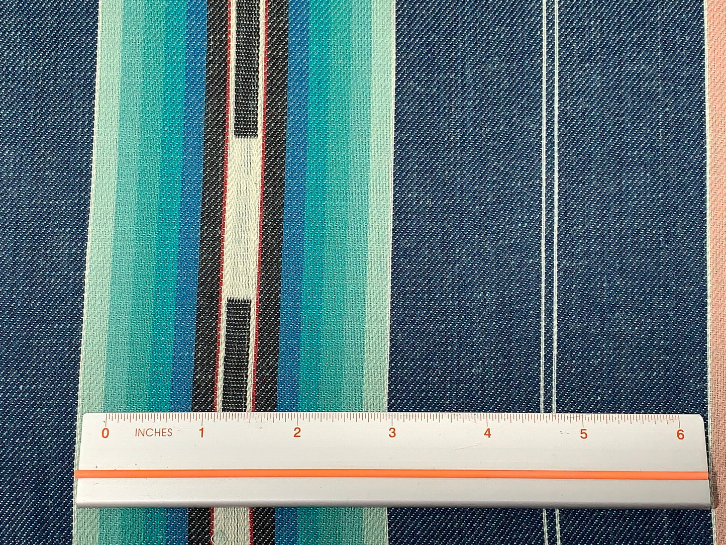 Southwest Style Stripes Woven Denim Blue, Turquoise, & Red