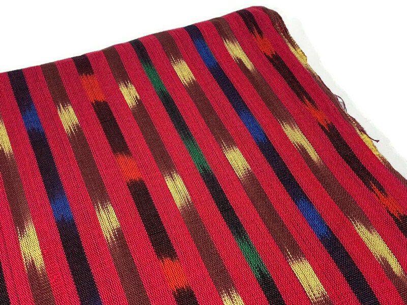 Guatemalan Handwoven Bright Cherry Red Ikat Striped