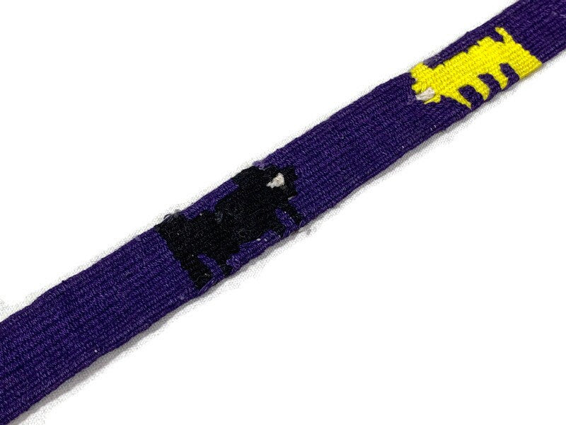 Hand Woven 1" Wide Guatemalan Belt, Purse Strap, Sash by the YARD. 100% Cotton Mayan Toto Belt Textile in Purple/Yellow/Black Cats & Arrows