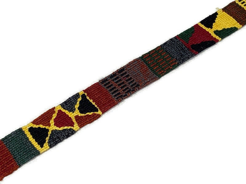 Hand Woven 1.25" Wide Guatemalan Belt, Purse Strap, Sash Sold by the YARD. Cotton Mayan Toto Belt Textile Mustard & Rust Extra Fancy Weave