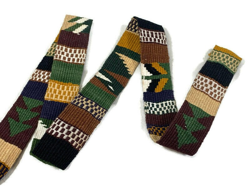 Hand Woven 1.25" Wide Guatemalan Belt, Purse Strap, Sash Sold by the YARD. Cotton Mayan Toto Textile Extra Fancy Weave Trees Green/Brown/Tan