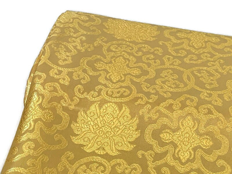Chinese Brocade Embroidered Fabric by the YARD. Asian Style Satin Woven Fabric for Home Décor, Clothing, Craft. Tone on Tone Gold Floral
