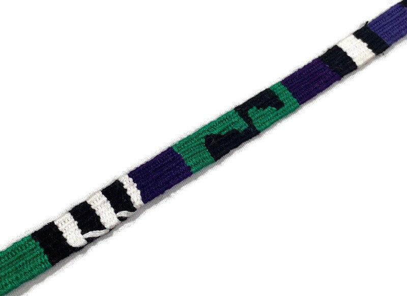 Hand Woven 1/2 Inch Wide Guatemalan Belt, Purse Strap, Sash Sold by the YARD. Cotton Mayan Toto Belt Textile in Green/Purple/Black Stripes