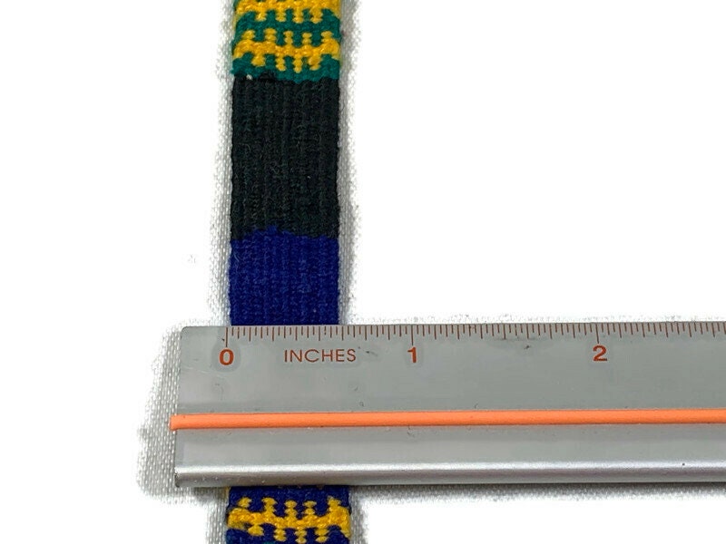 Hand Woven 1/2" Wide Guatemalan Belt, Hat Band, Purse Strap, Sold by the YARD. Cotton Mayan Toto Textile in Blue/Green/Gold/Black Stripes