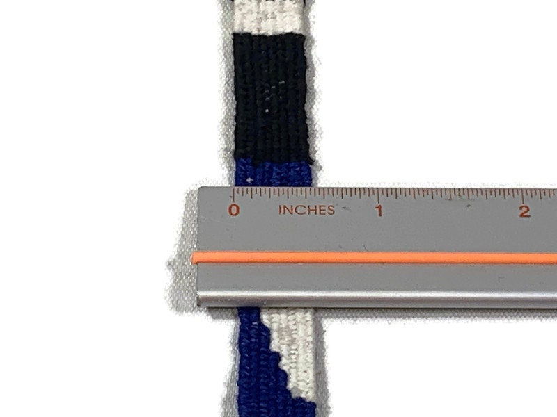 Hand Woven 1/2 Inch Wide Guatemalan Belt, Purse Strap, Sash Sold by the YARD. Cotton Mayan Toto Belt Textile in Blue/Black/White Stripes