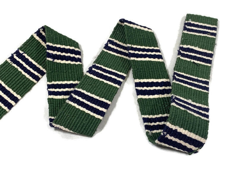 Hand Woven 1.5 Inch Wide Guatemalan Belt, Purse Strap, Sash by the YARD. 100% Cotton Mayan Toto Belt Textile in Green & Navy Blue Stripes.