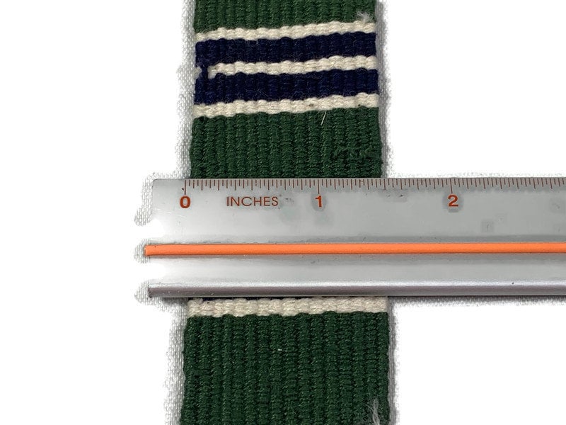 Hand Woven 1.5 Inch Wide Guatemalan Belt, Purse Strap, Sash by the YARD. 100% Cotton Mayan Toto Belt Textile in Green & Navy Blue Stripes.