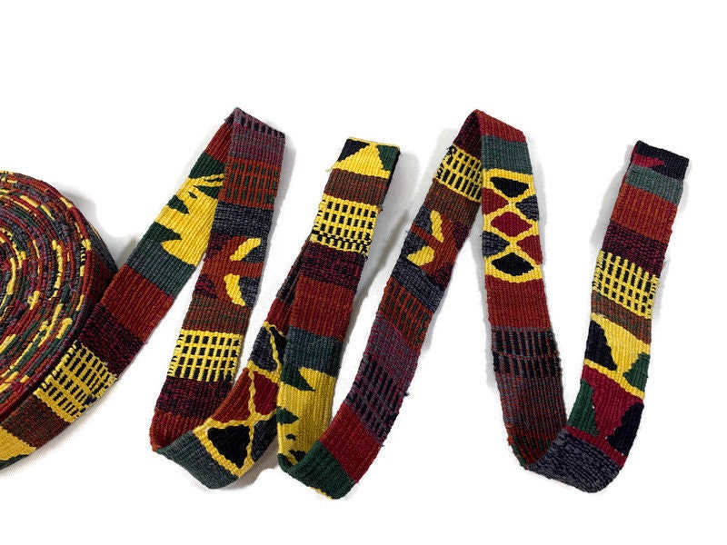 Hand Woven 1.25" Wide Guatemalan Belt, Purse Strap, Sash Sold by the YARD. Cotton Mayan Toto Belt Textile Mustard & Rust Extra Fancy Weave